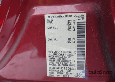 2016 Nissan Altima 2.5 Sv z USA, uszkodzony, nr VIN 1N4AL3AP2GC150831